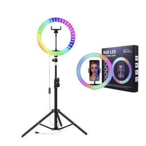 10" RGB Selfie Ring Light with 63" Tripod Stand - Dimmable LED Multi-Color