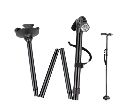 Trusty Base 4-Head Pivoting Folding Cane with LED Torch